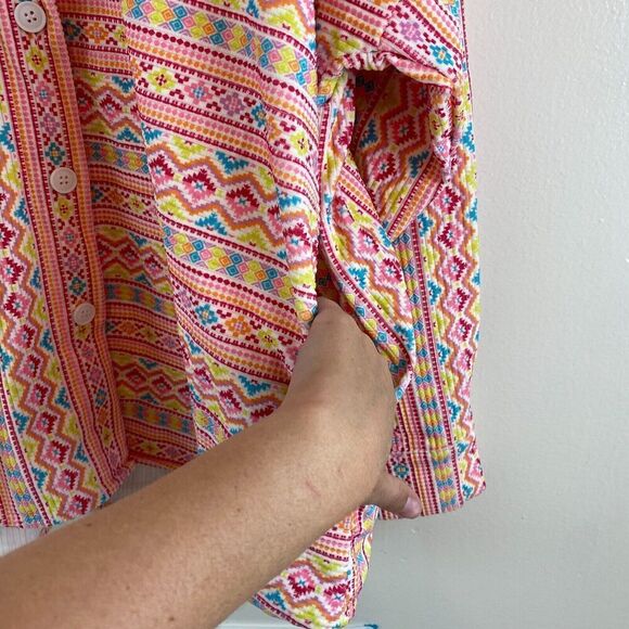 Savanna Jane Womens Aztec Geometric Long Sleeve Button Up Pink 1X - Picture 9 of 10